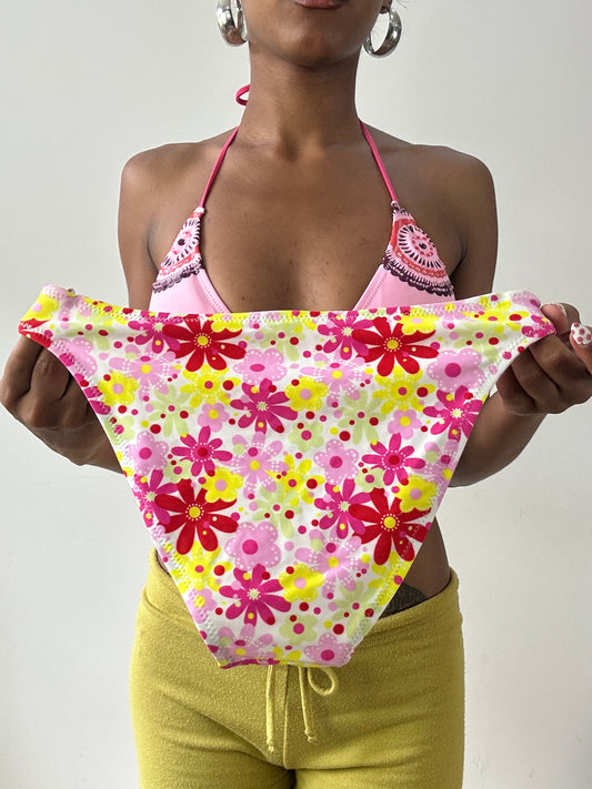vintage edit twenty-nine | medium pink beaded bikini top and floral bottoms
