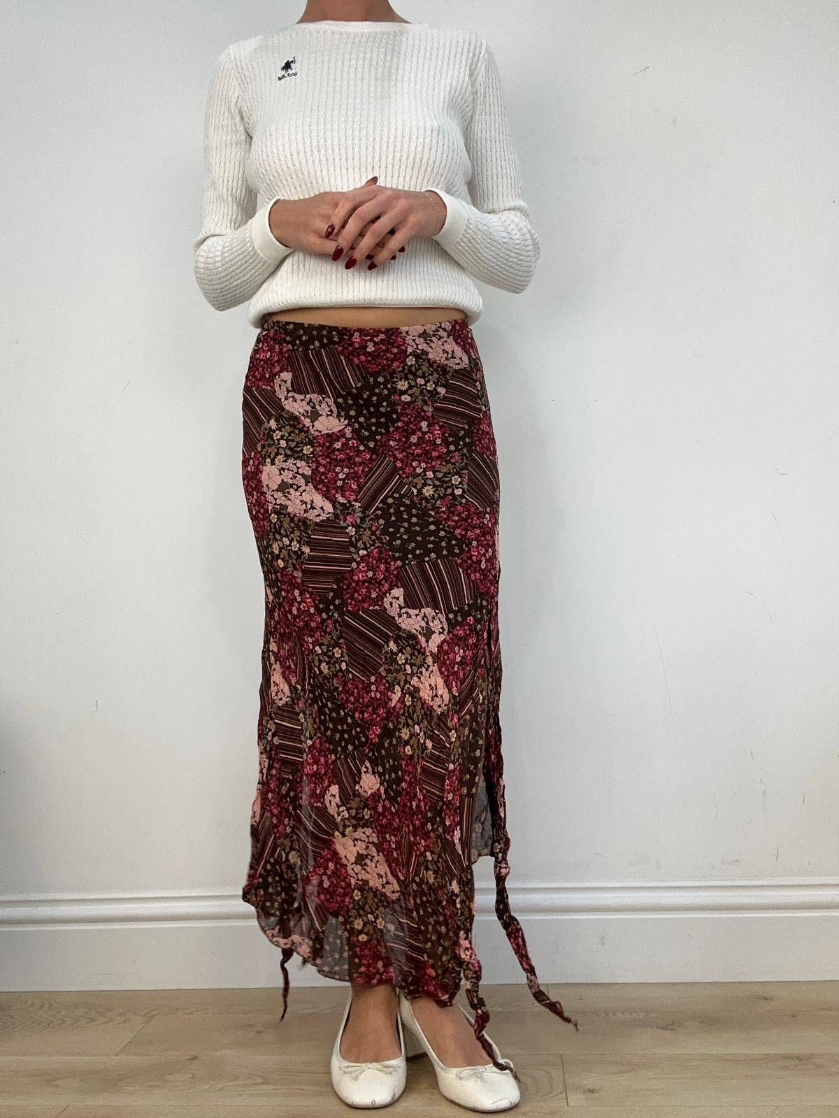 vintage edit fourteen | small brown and pink floral maxi skirt