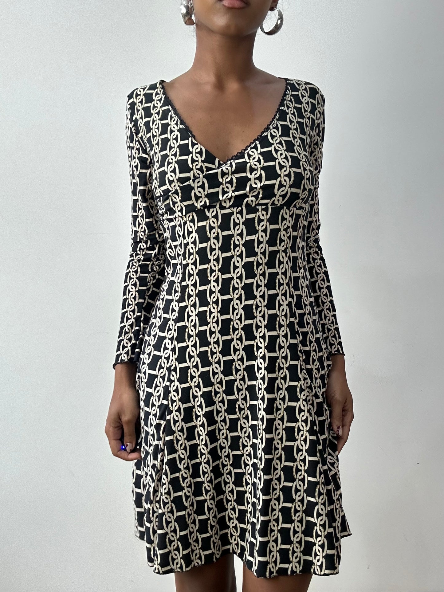 midsummer edit | small black and cream long sleeve mini dress