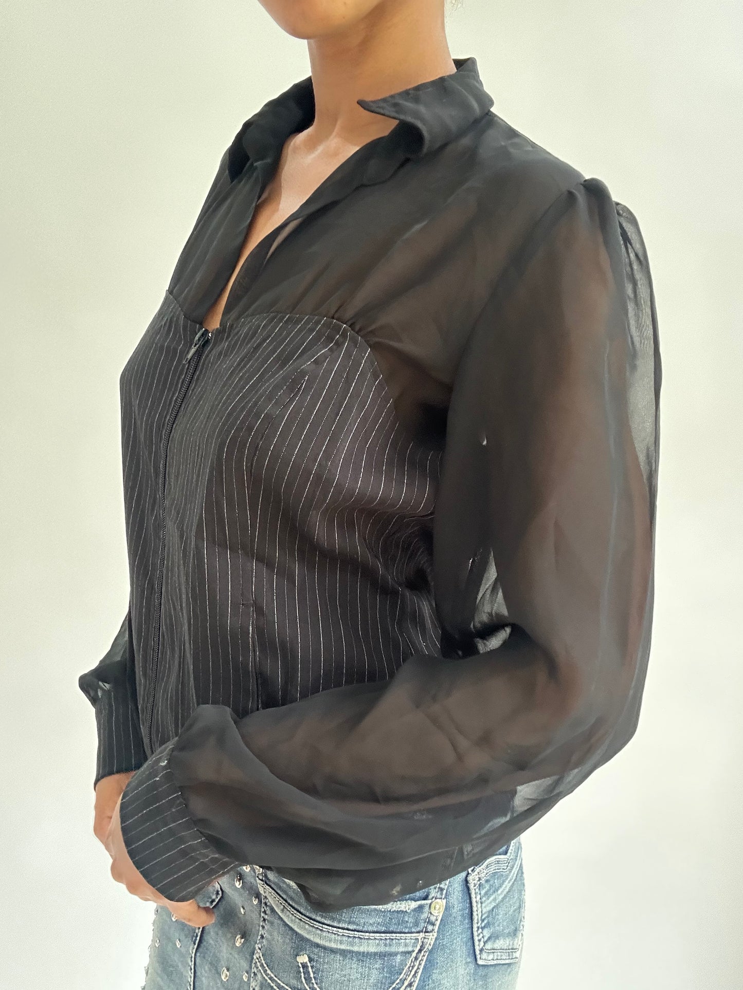 BEST PICKS | medium black sheer corset style long sleeve top