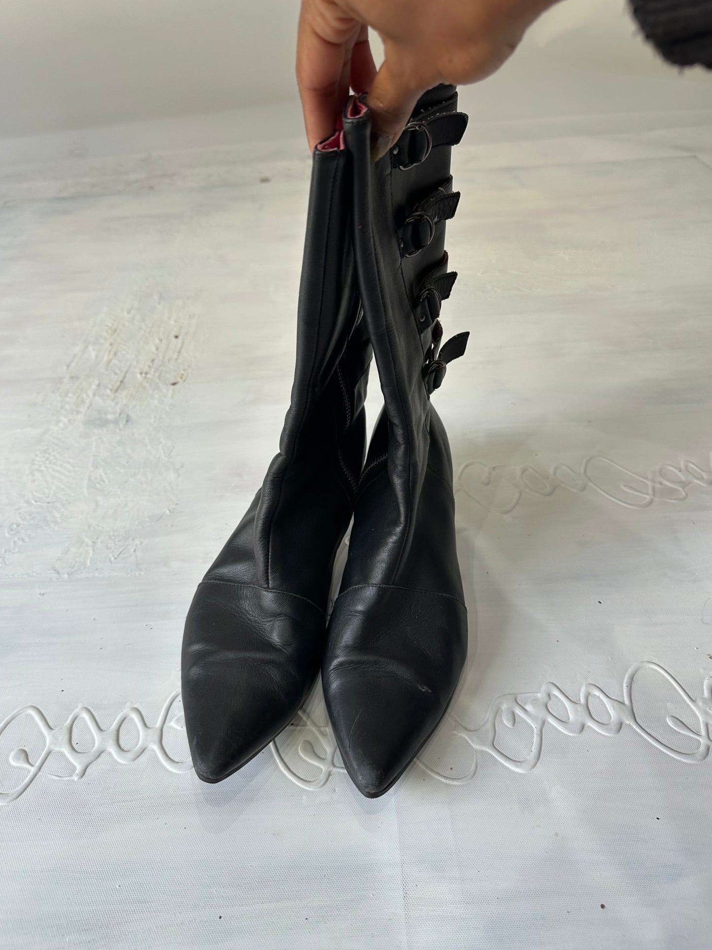 LFW edit | UK6 black killah heeled boots with buckle strap details