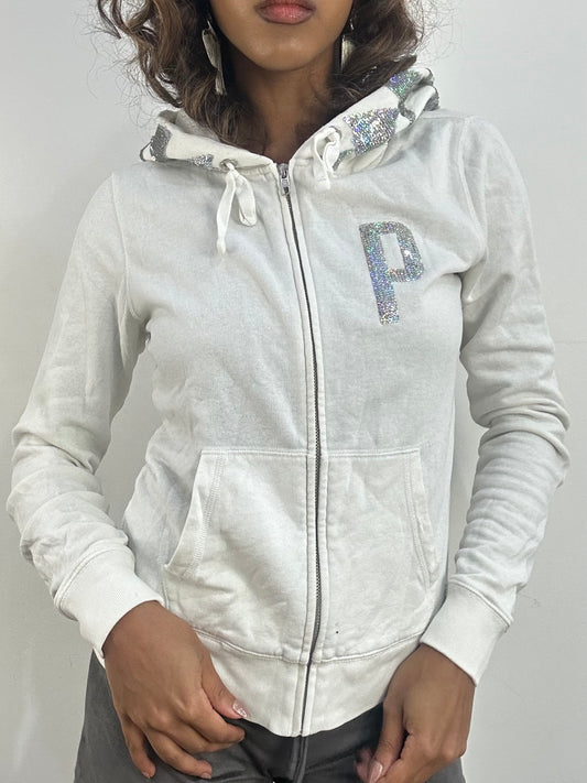 athleisure edit | small white victoria’s secret PINK sequin zip up hoodie