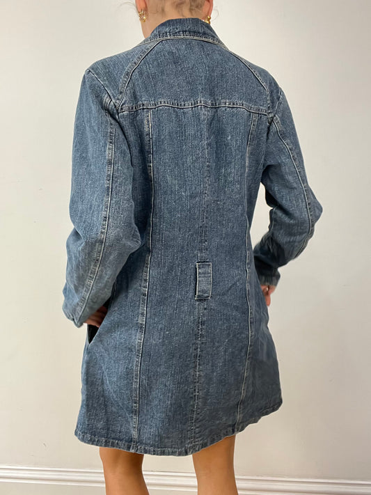 DENIM ON DENIM | الوسوم الوسطى الزر أسفل طويل الجوارب