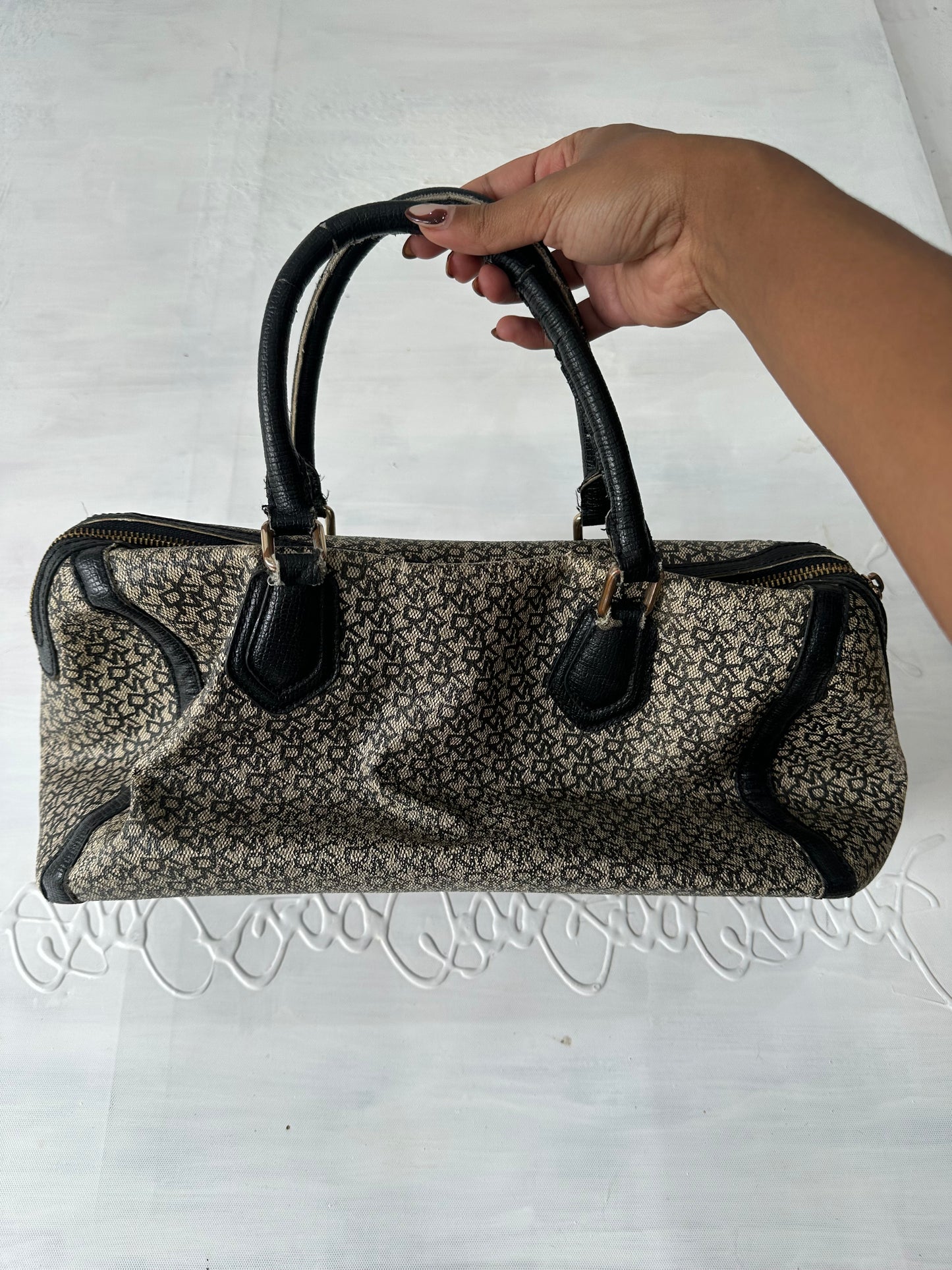 vintage edit thirty-one | brown DKNY monogram logo handbag
