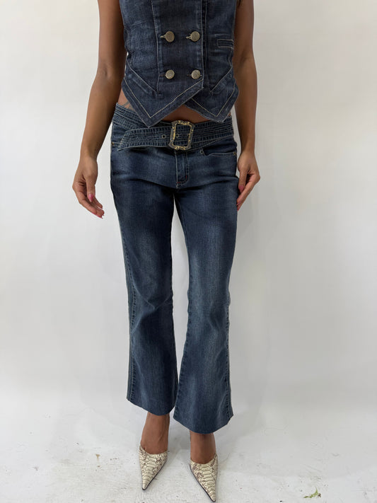western edit | small/medium blue denim belted cropped jeans