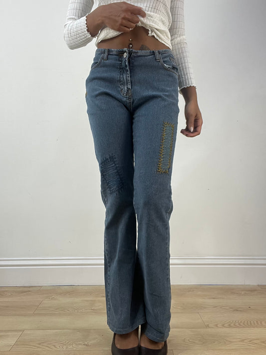 vintage edit thirty-three | small blue denim jeans with patchwork detail