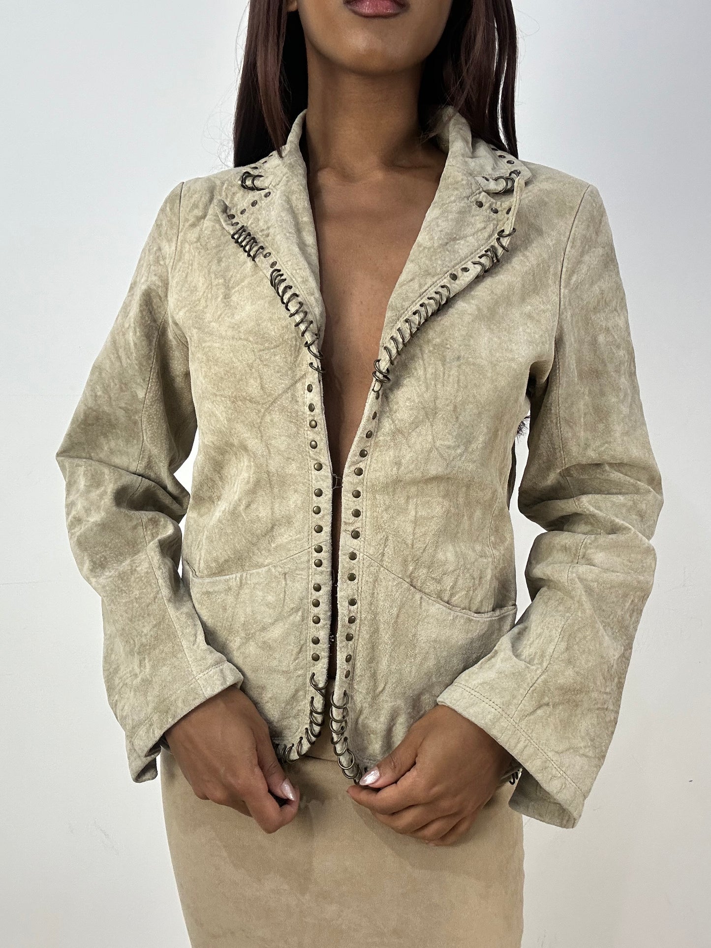 vintage edit thirty-three | medium beige suede style blazer jacket