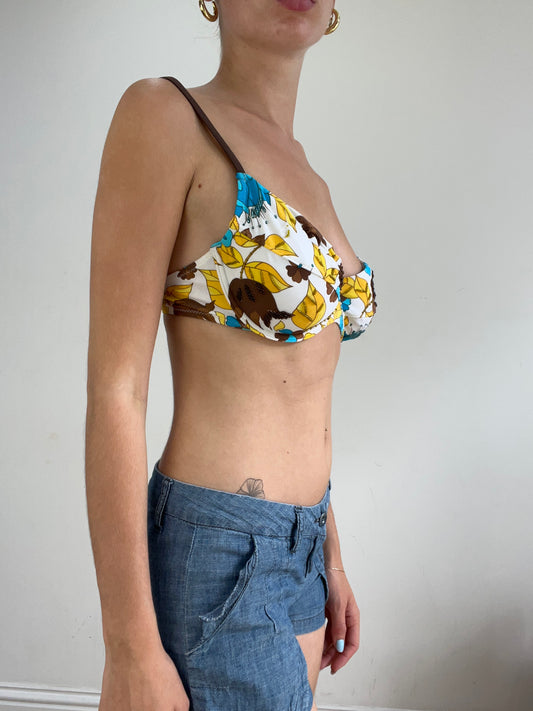 vintage edit twenty eight | medium brown and blue floral bikini set