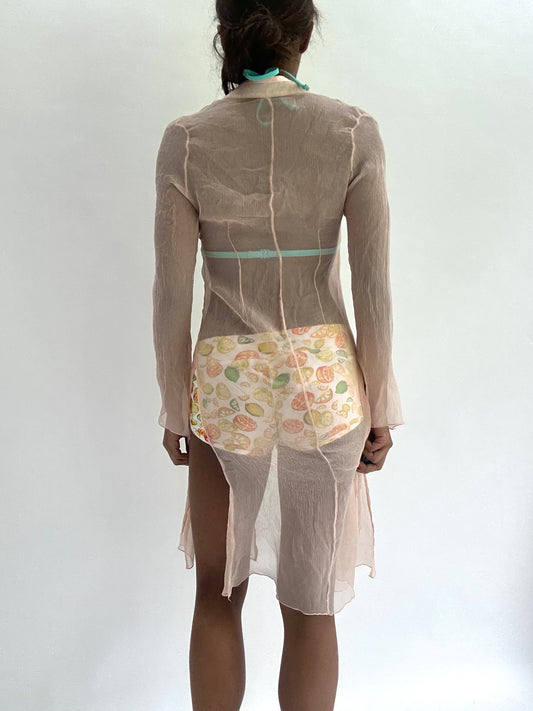 zara larsson drop | small pink sheer long tie up cardigan