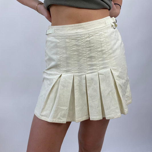 COTTAGECORE DROP | small cream pleated corduroy skirt with buckle detail