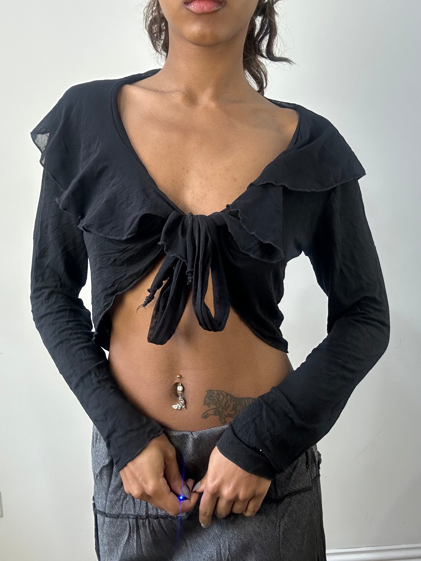 romantic grunge edit | small black ruffle long sleeve top