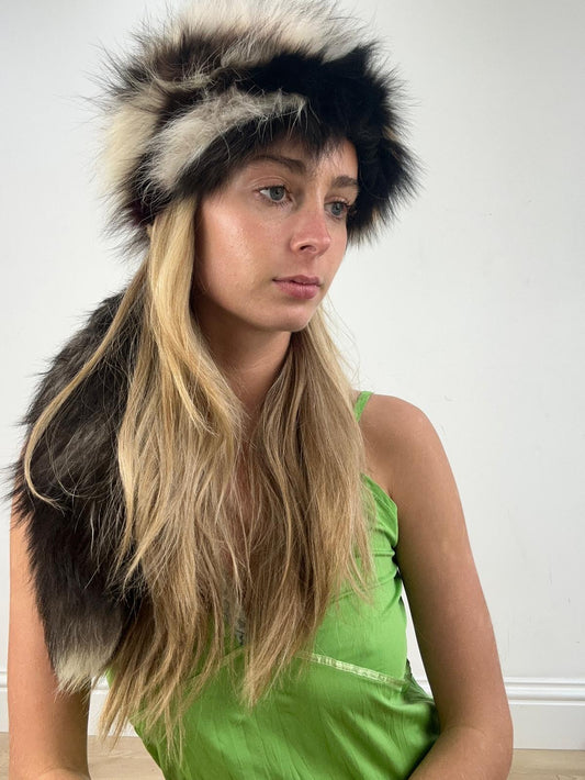 vintage edit fourteen | brown and white faux fur hat with tail