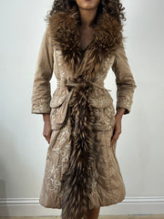 vintage edit thirty-four | small beige fur trim trench coat