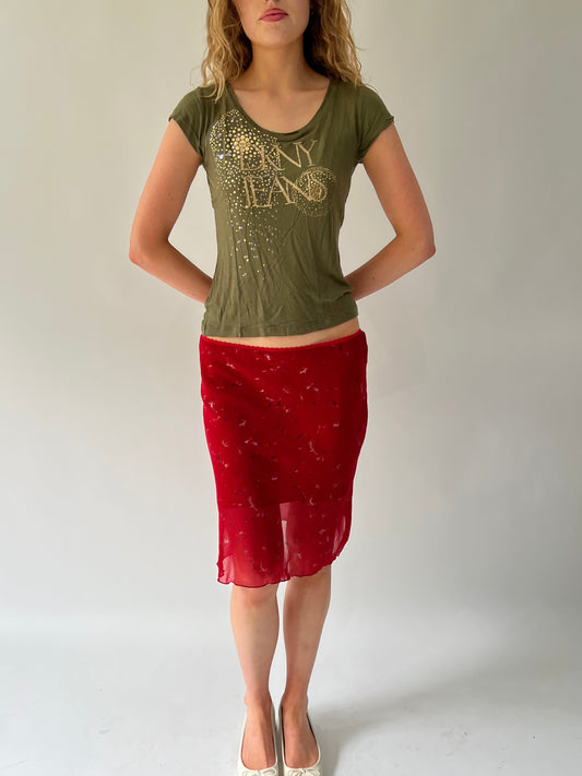 SATC drop | medium green DKNY jeans top