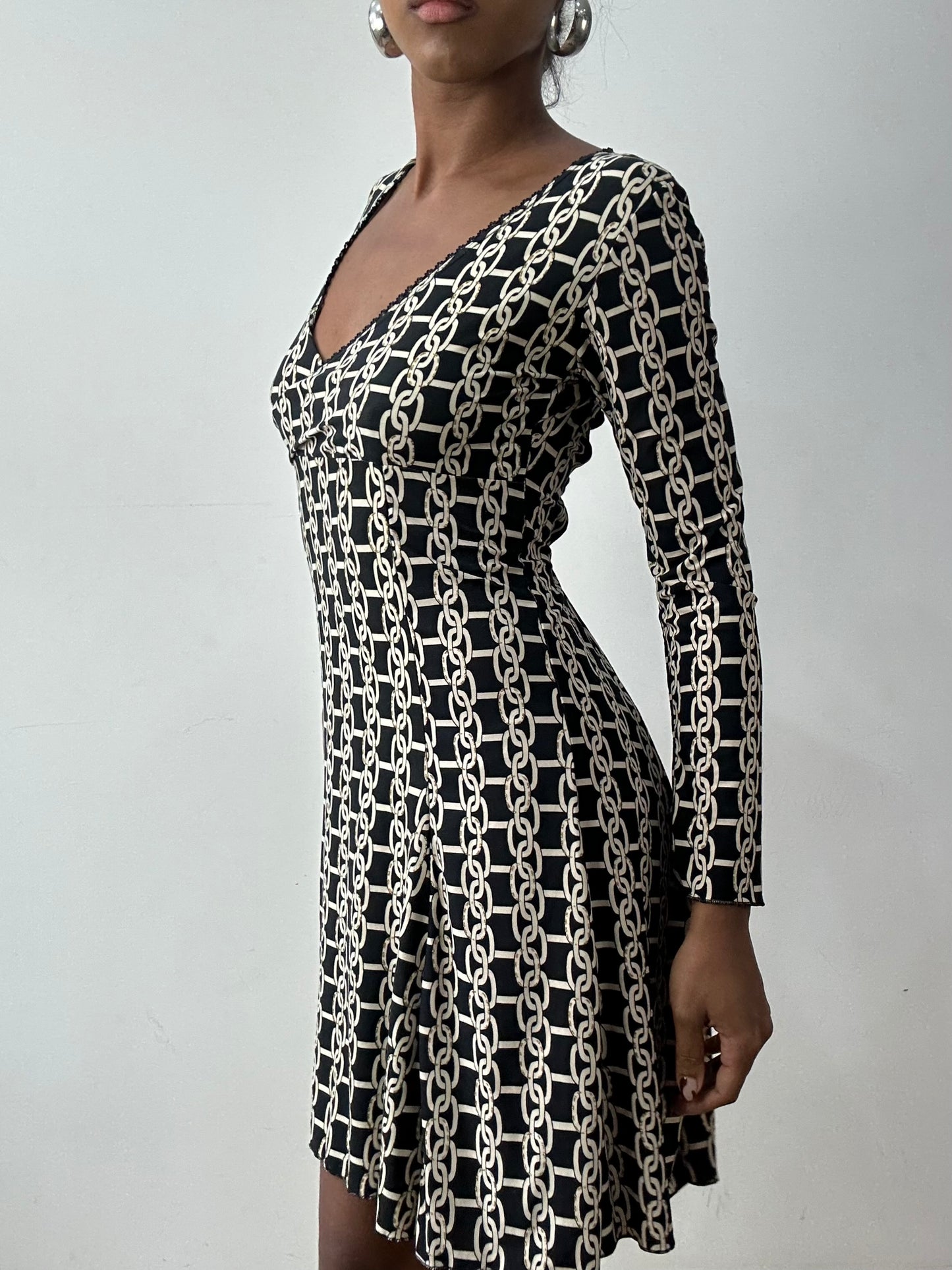 midsummer edit | small black and cream long sleeve mini dress
