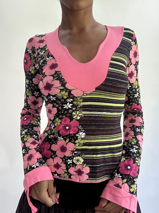 ‼️olivia rodrigo drop | extra small pink floral long sleeve top