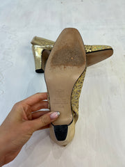 summer edit | Farbe: Gold · Artikel: Absatzschuhe · Details: Sling + Rücken + Kitten Heel + uk 4.5