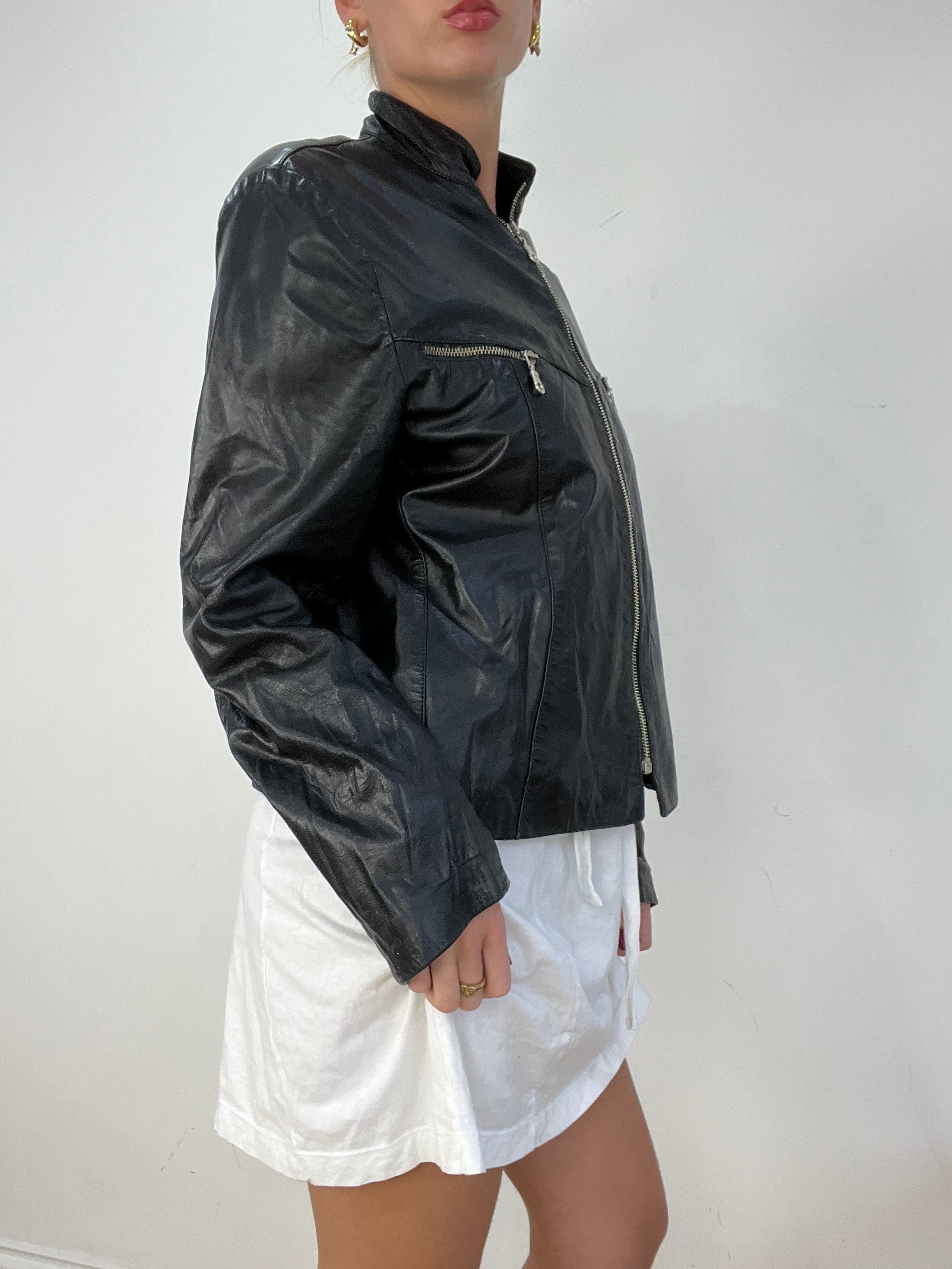 vintage edit fourteen medium black faux leather biker jacket