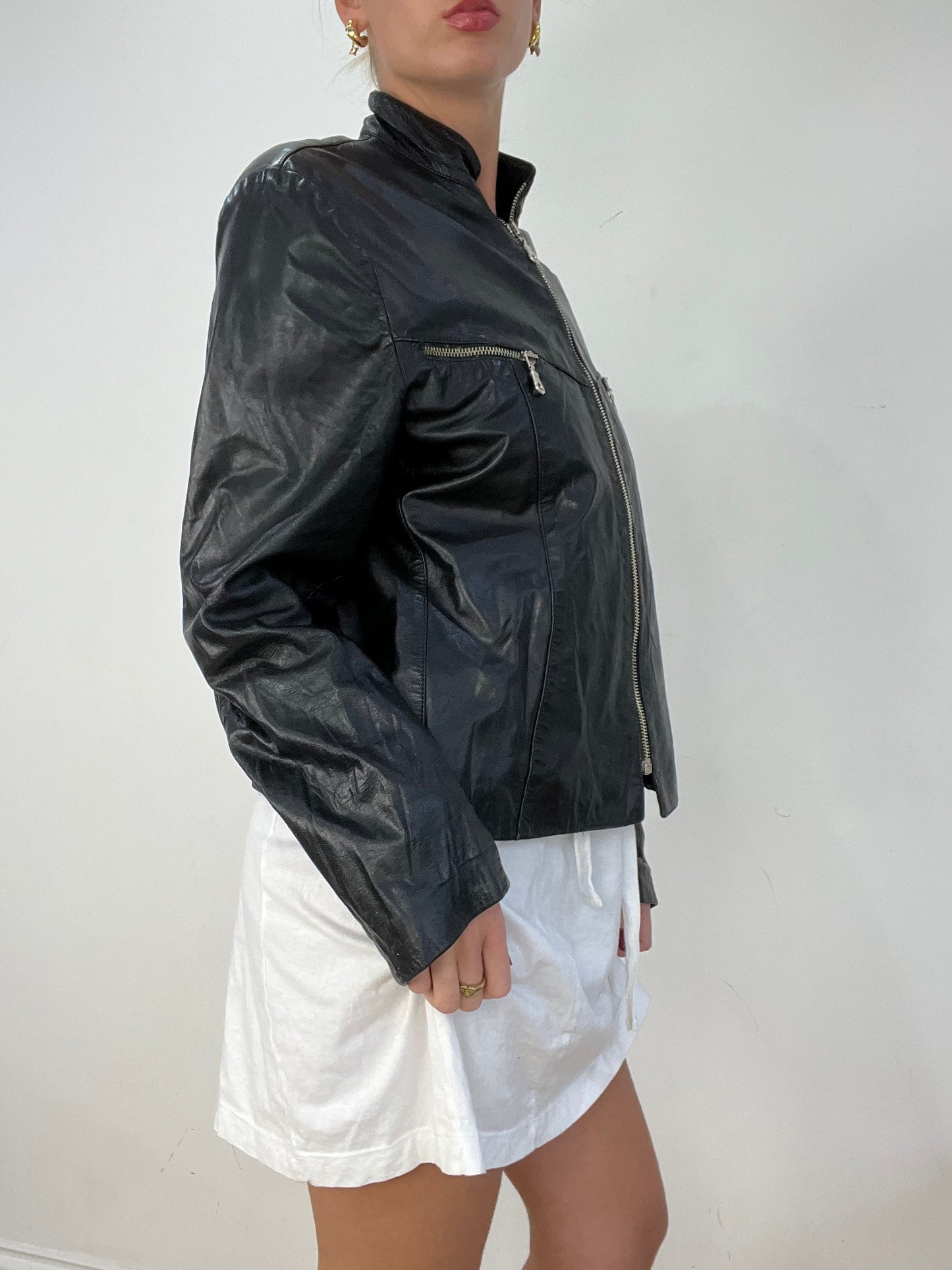 vintage edit fourteen | medium black faux leather biker jacket