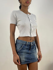 ‼️💻 small silver button up top with glitter fabric and silver button details