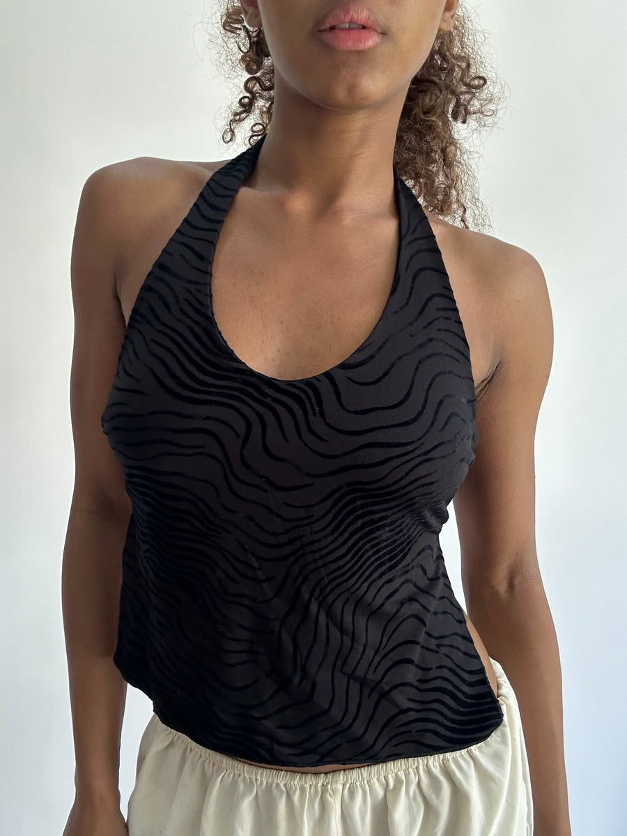 ‼️ | kleines schwarzes Neckenhals-Top mit Animal-Print-Muster