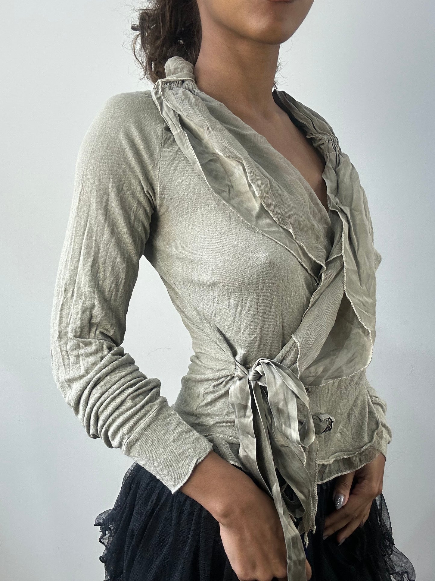 romantic grunge edit | medium grey frill long sleeve wrap top