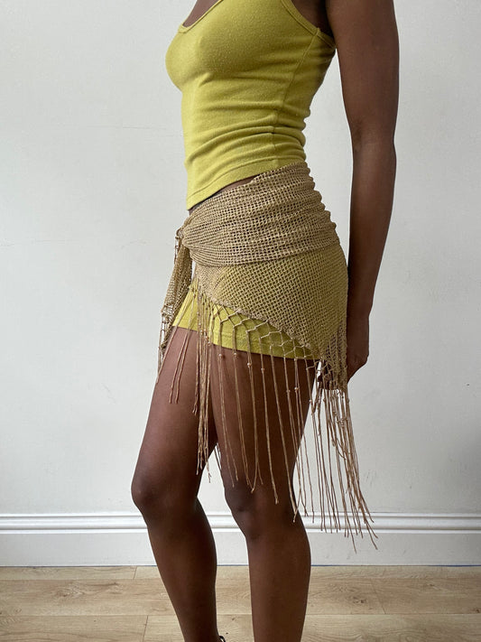 vintage edit twenty-nine | tan crotchet beach skirt with fringe