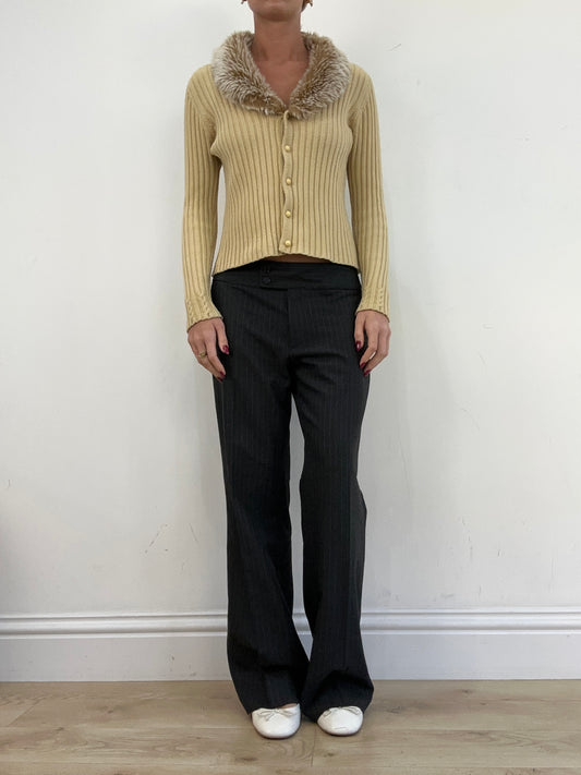 vintage edit thirteen | medium beige ribbed faux fur cardigan