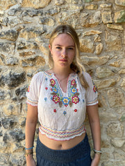 french summer drop | Pequeno branco de cor embroiderado vestido superior feminino