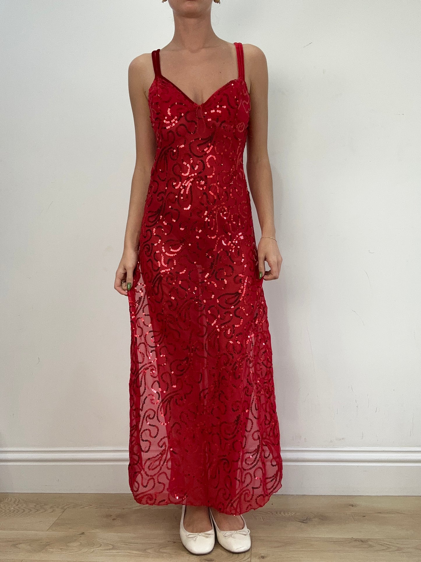 vintage edit seventeen | small red sequin maxi dress