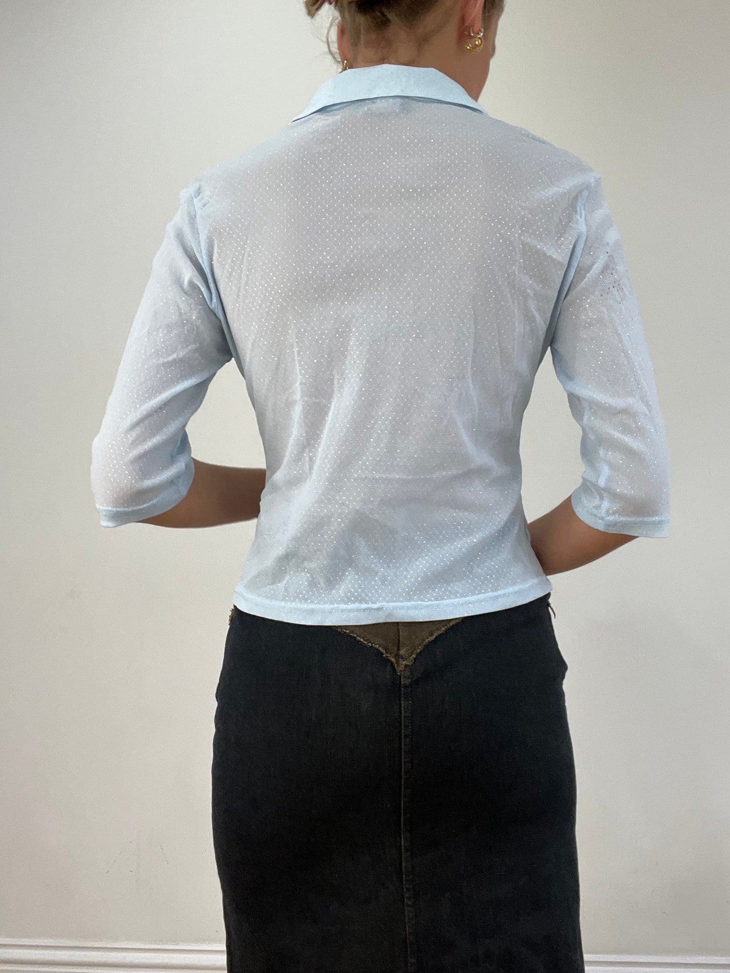 vintage edit seventeen | small baby blue sparkly orsay top