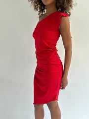 euro trash | small red glitter asymmetrical ruched mini dress