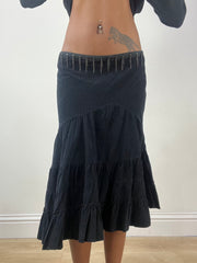 BEST PICKS | small black tiered midi skirt with drop chain detail