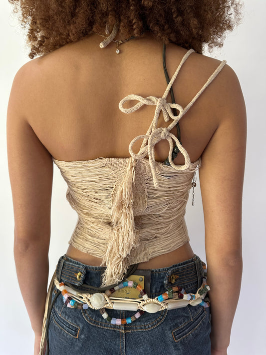 festival drop | small beige knit draped halterneck top