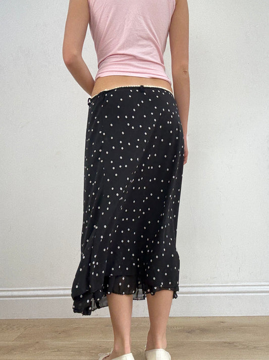 vintage edit twenty eight | medium black maxi skirt with white polka dot print