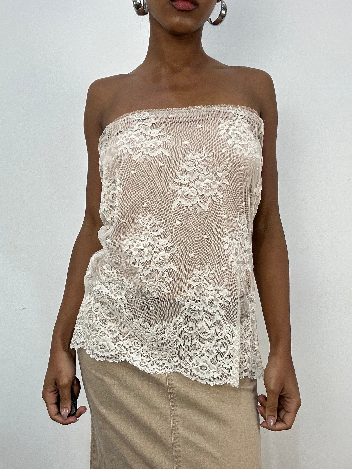 vintage edit: indie sleaze | small beige lace bandeau top