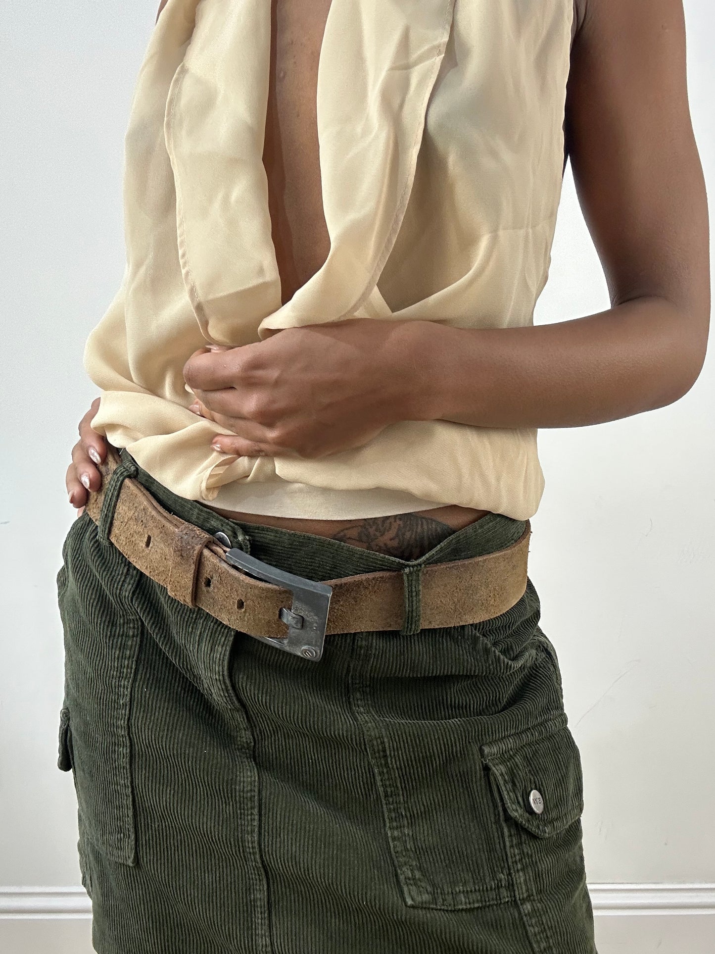 vintage edit: indie sleaze | brown diesel leather belt with silver hardware