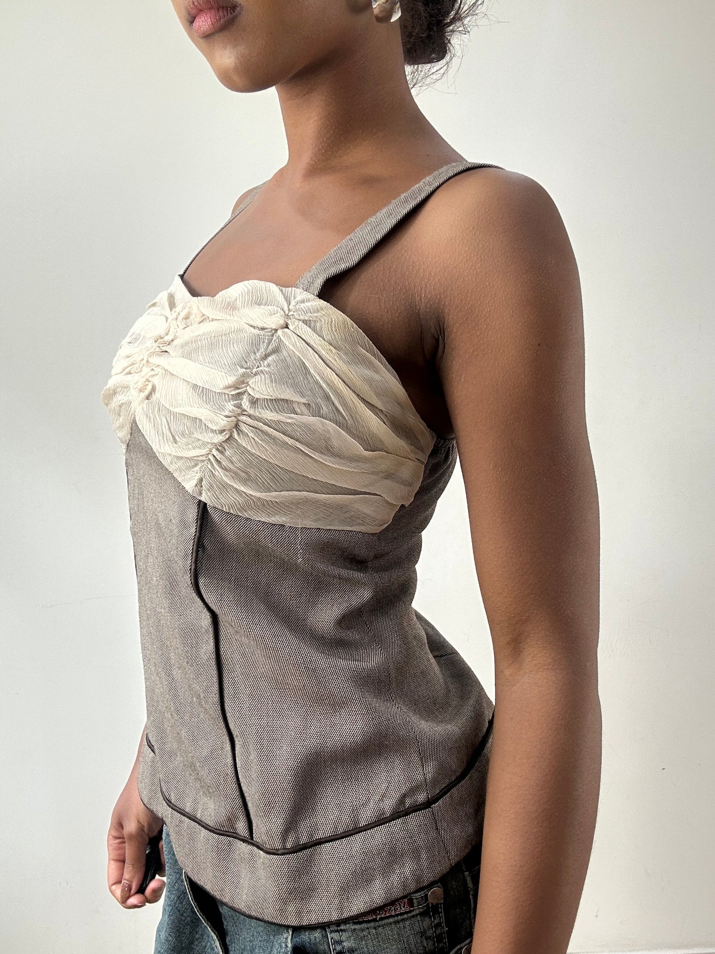 LFW edit | medium brown and beige corset style top