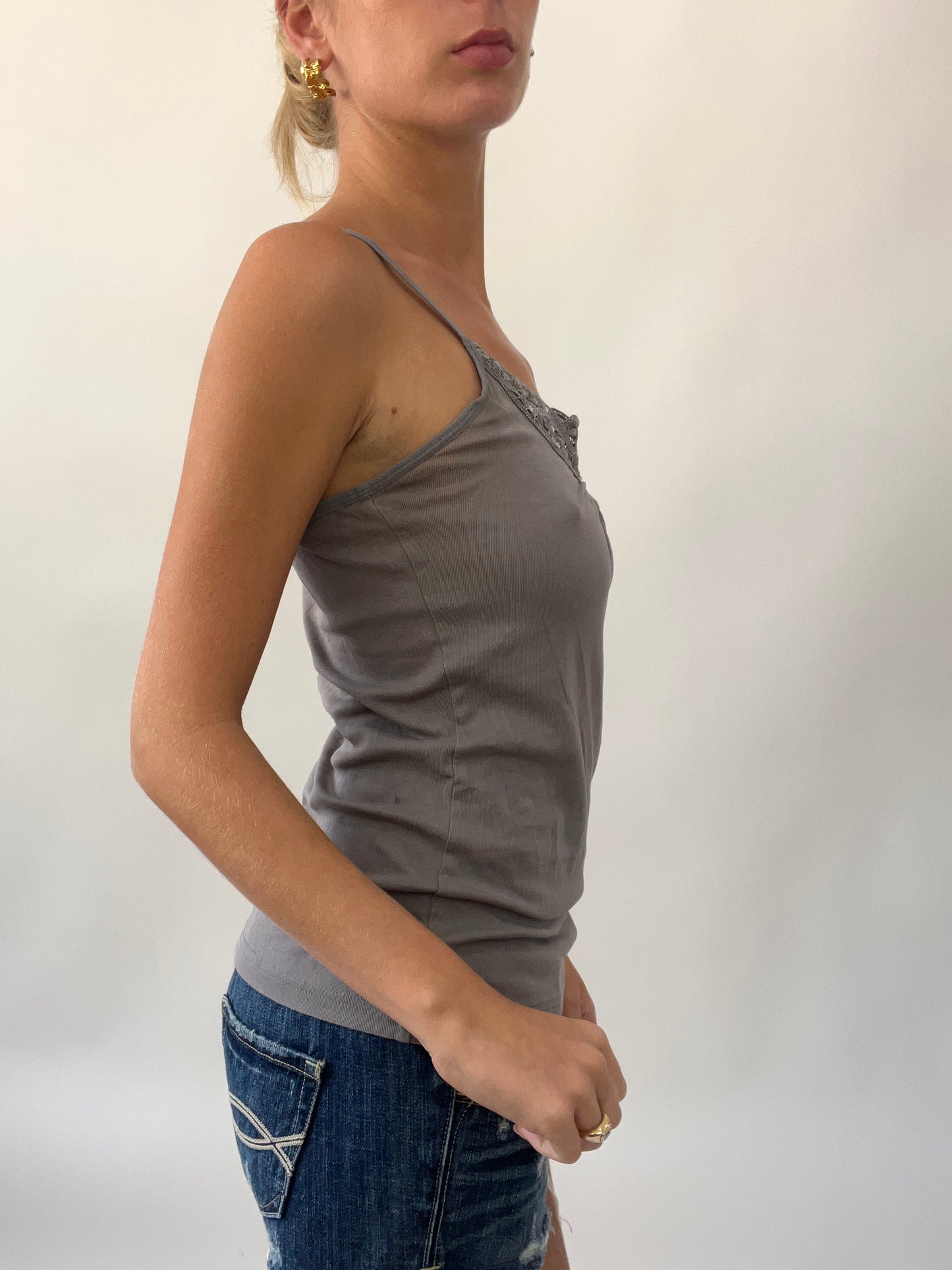 SUMMER SOLSTICE DROP | medium grey cami with embroidery detail