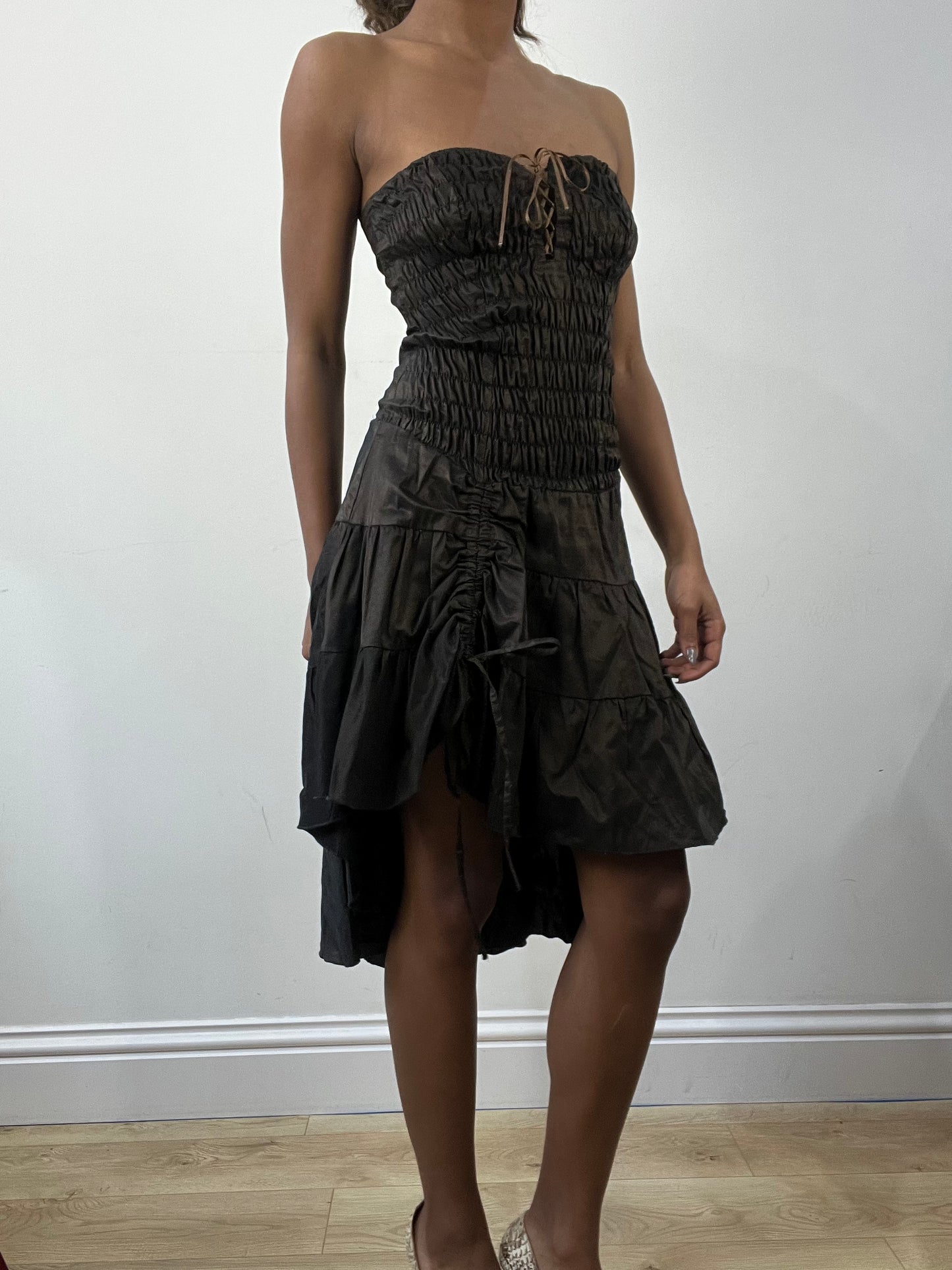 romantic grunge edit | small brown  asymmetric bandeau midi dress