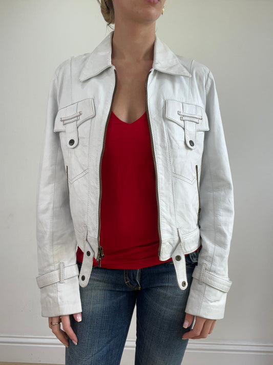 vintage edit twenty-four | small white leather jacket with pocket detail