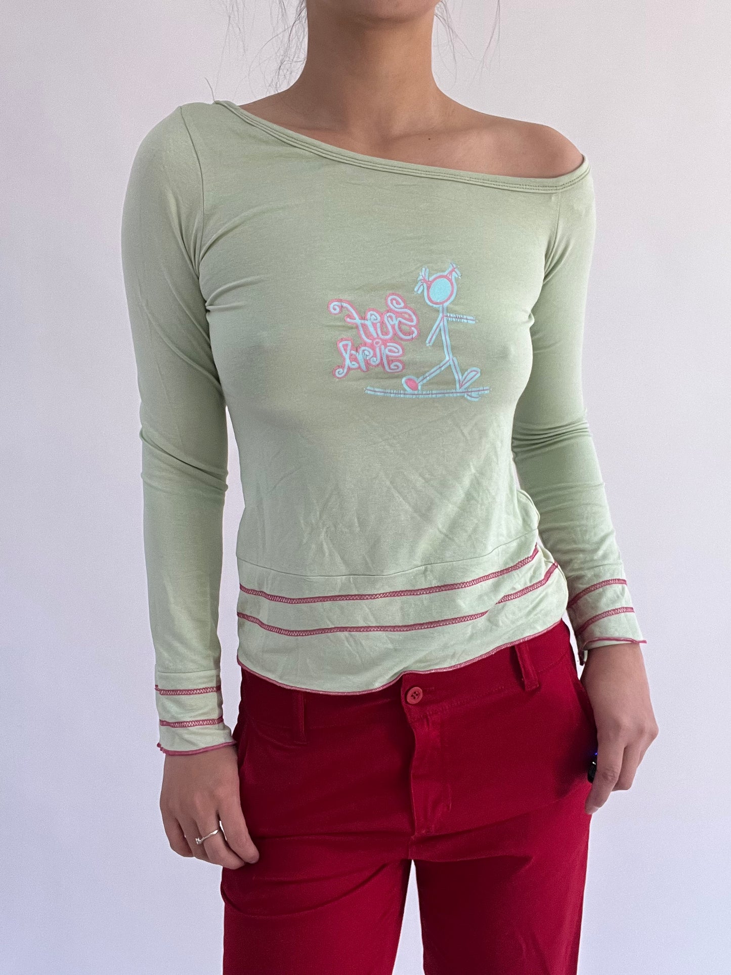 ‼️ | small light green off the shoulder surf girl long sleeve top