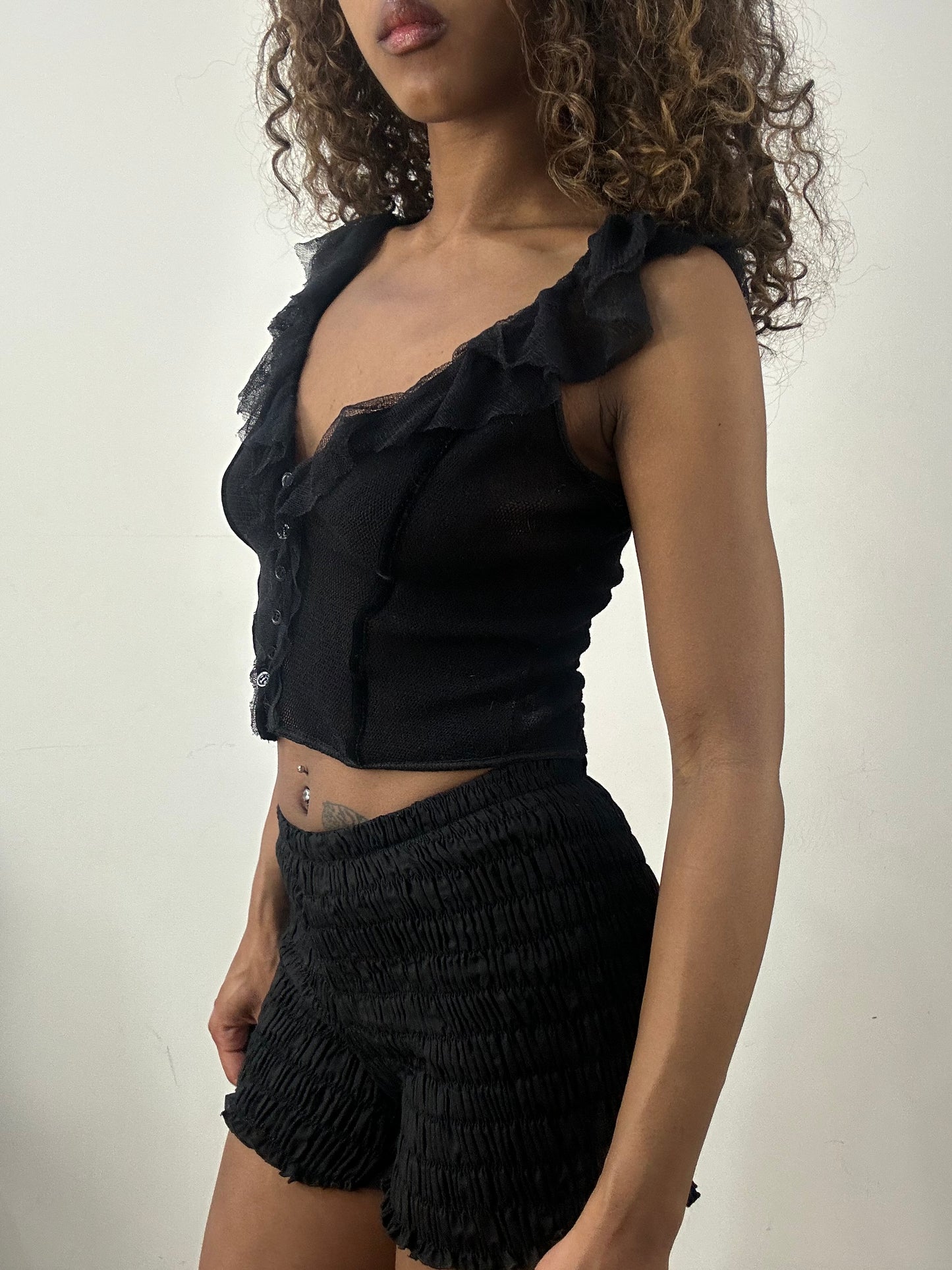 vintage edit: valentine’s day | small black pinko cropped mesh top