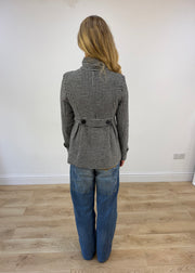 small black and white houndstooth pea coat jacket