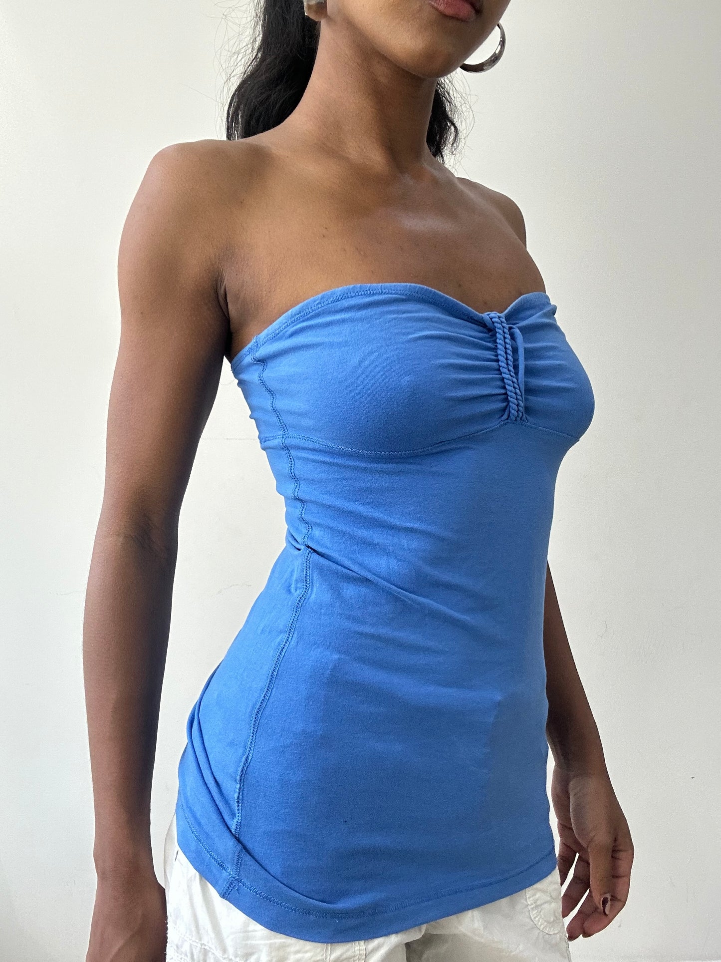 BEST PICKS | small/medium blue bandeau top with ruched detail