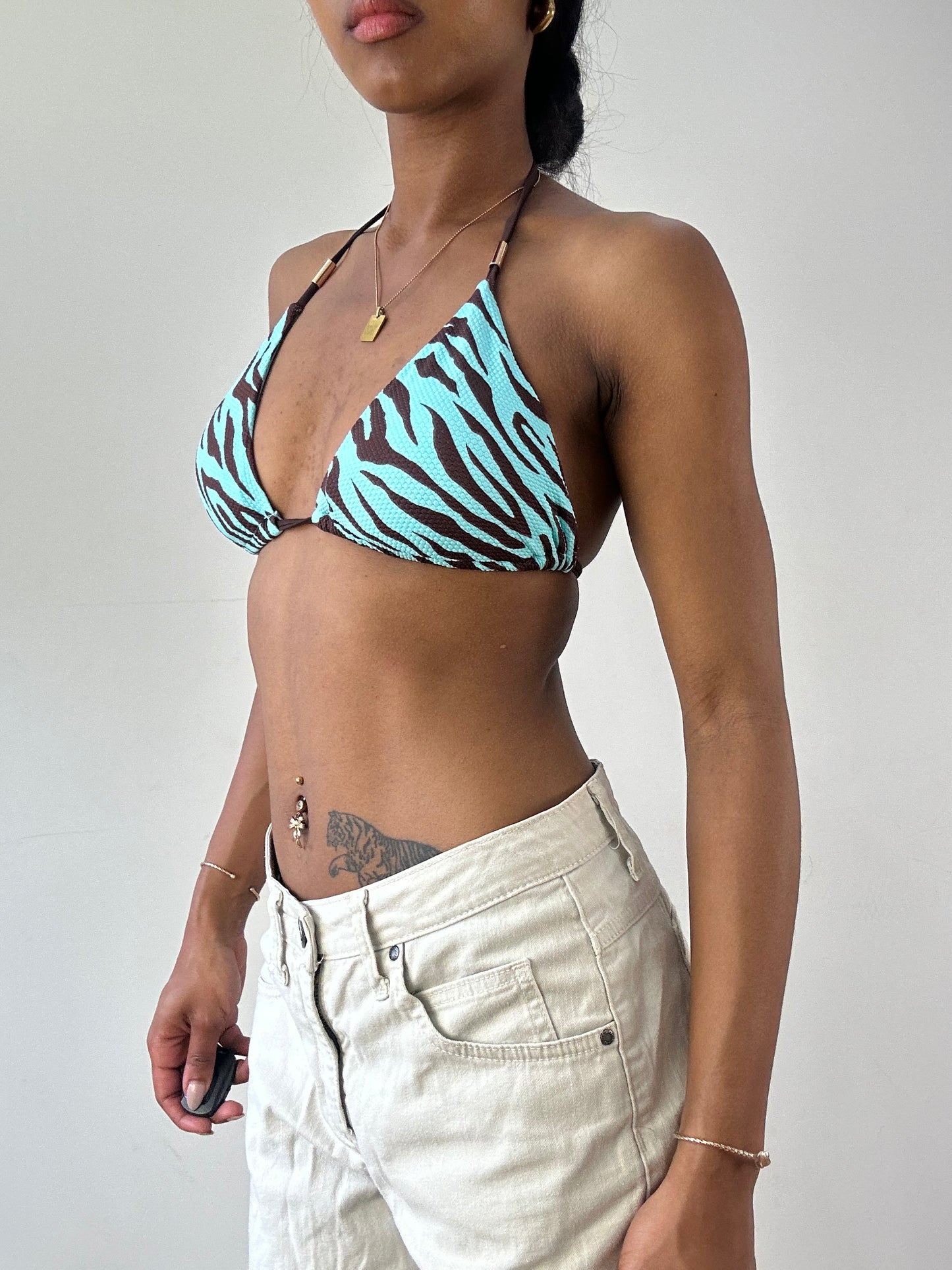 vintage edit twenty-one | medium blue and brown animal print zebra print bikini set