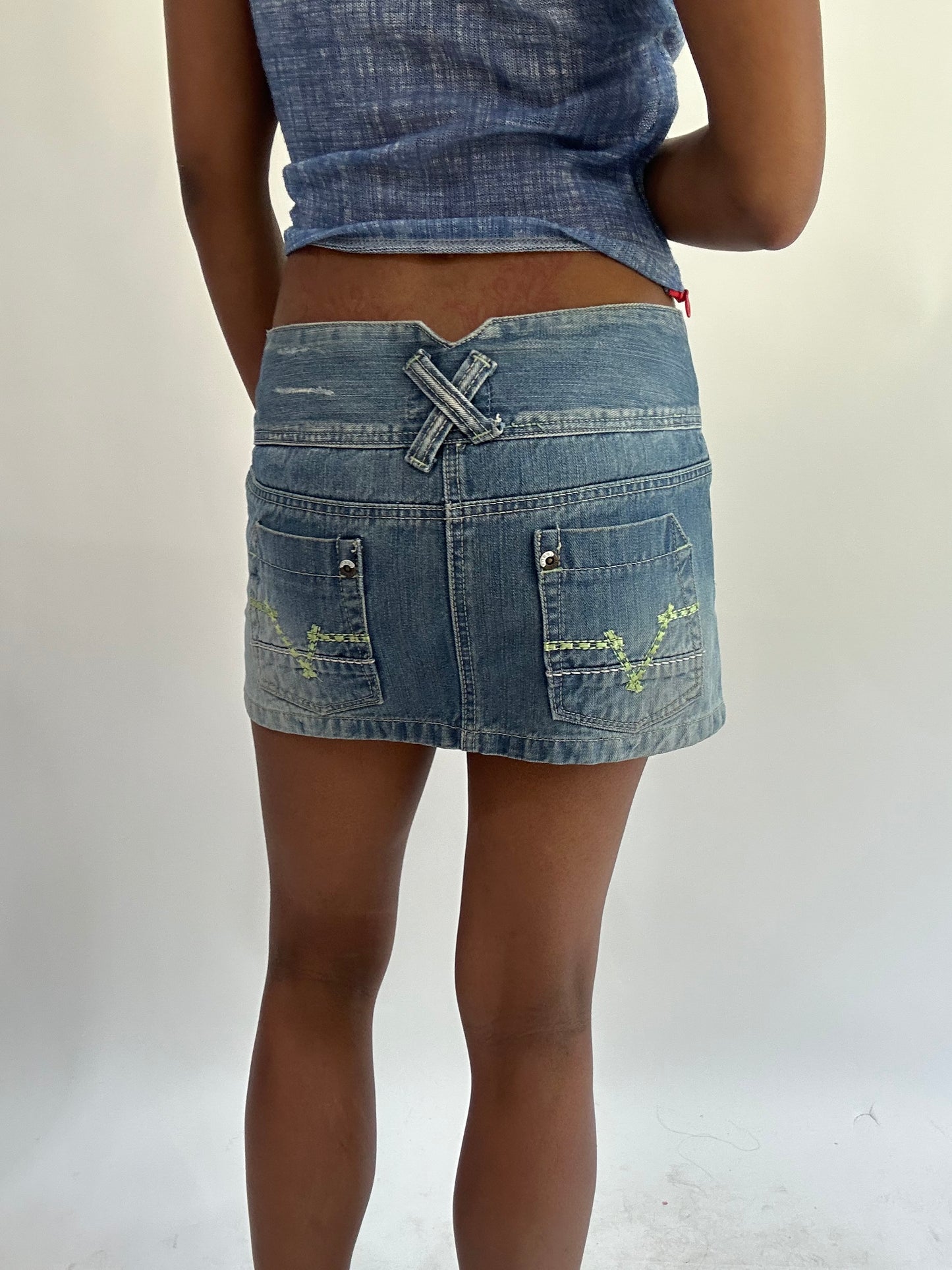 wag drop | small blue denim light wash mini skirt