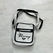 ‼️💻 white roxy side bag with black stitching