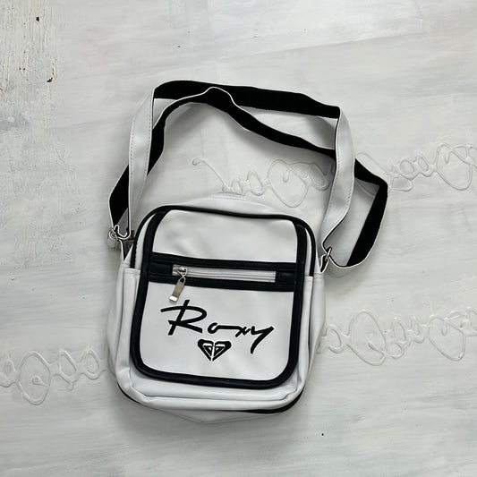 ‼️💻 white roxy side bag with black stitching