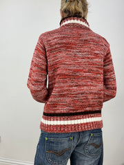 countryside | medium red and cream knitted roll neck jumper